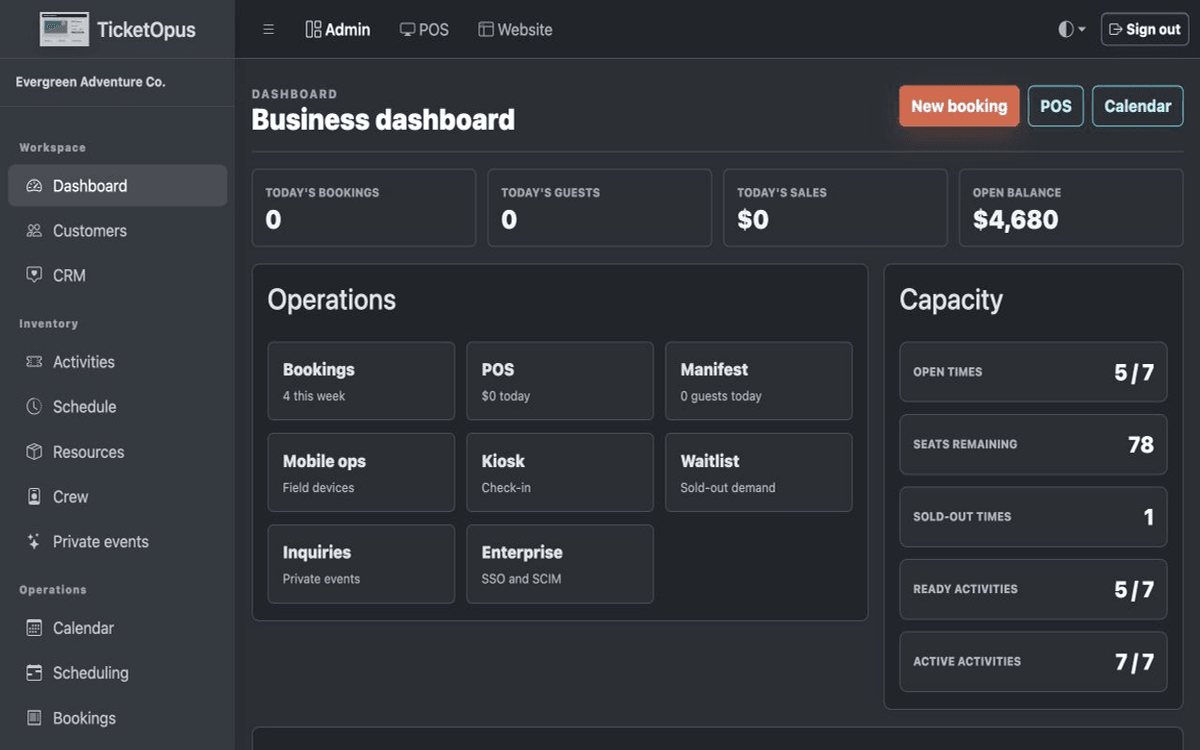 TicketOpus customer evidence product view.