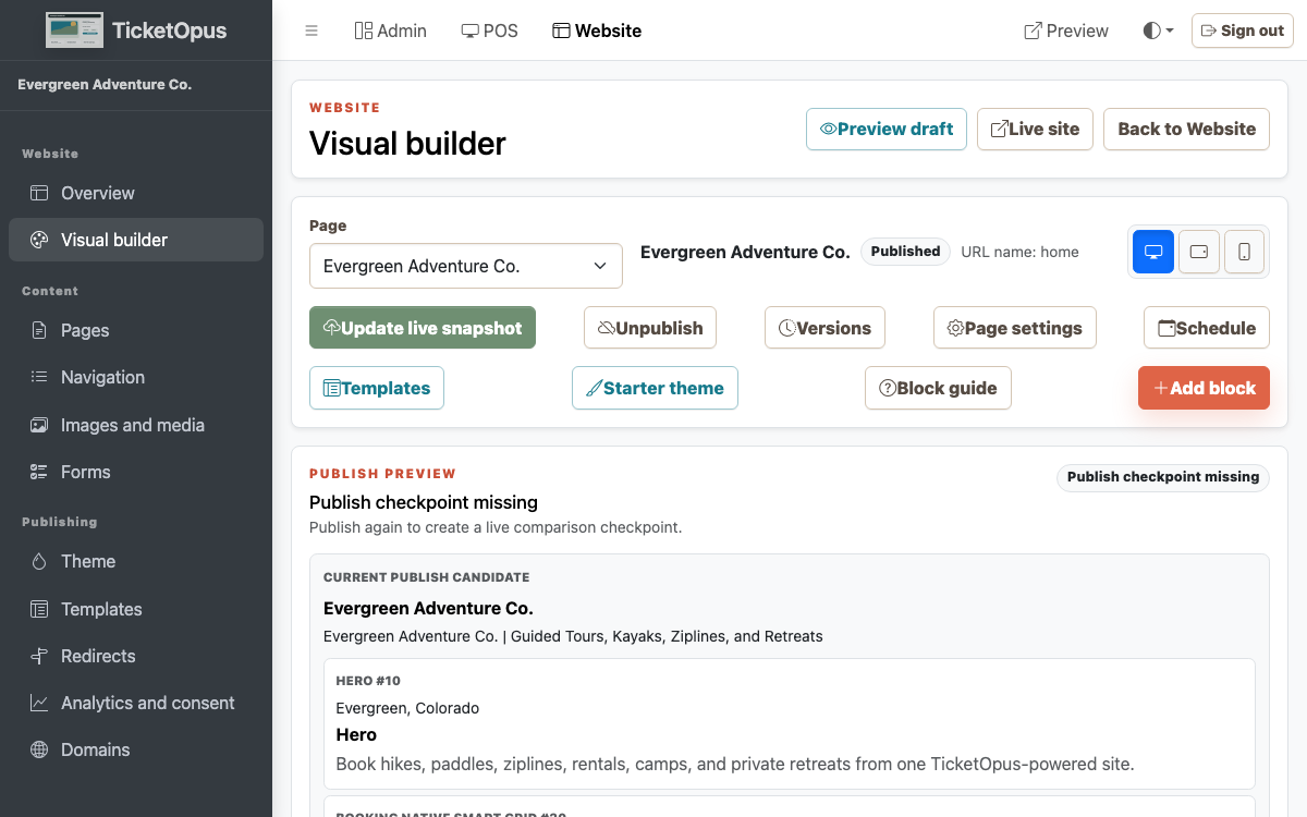 TicketOpus collaborative website workflow.